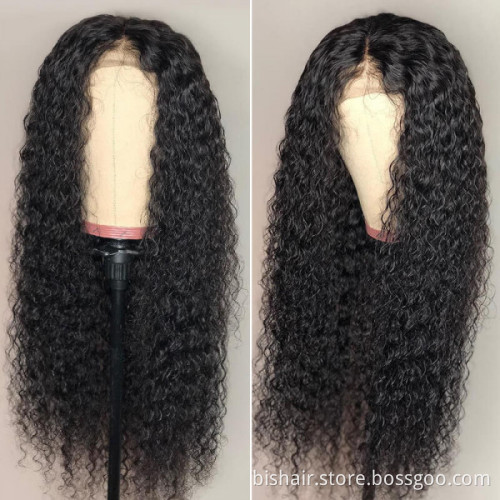 BIS Wholesale Jerry Curly 4x4 Transparent Lace Frontal Wigs Virgin Brazilian Curly 100% Human Hair Wig For Black Women